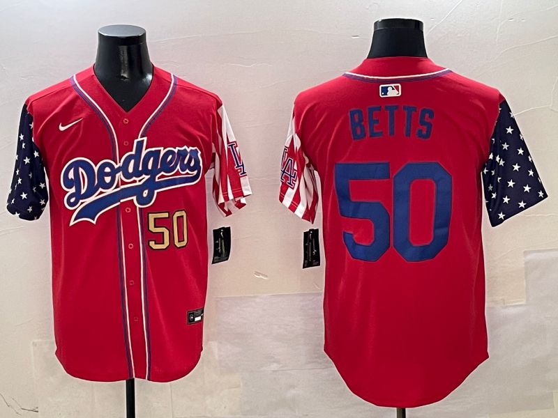 Men Los Angeles Dodgers #50 Betts Red a generation of national flags Joint name 2025 Nike MLB Jersey style 4